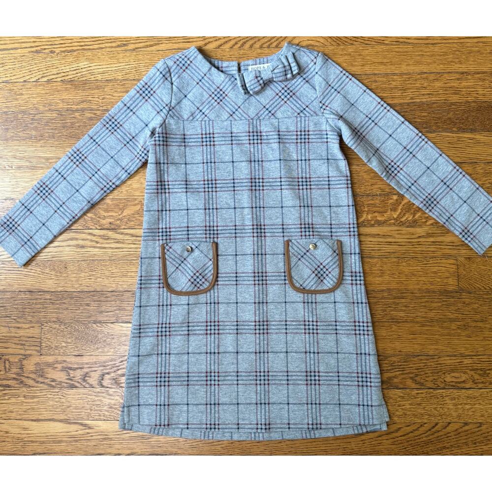 Hope & Henry Girls' Gray Plaid Dress Size 6